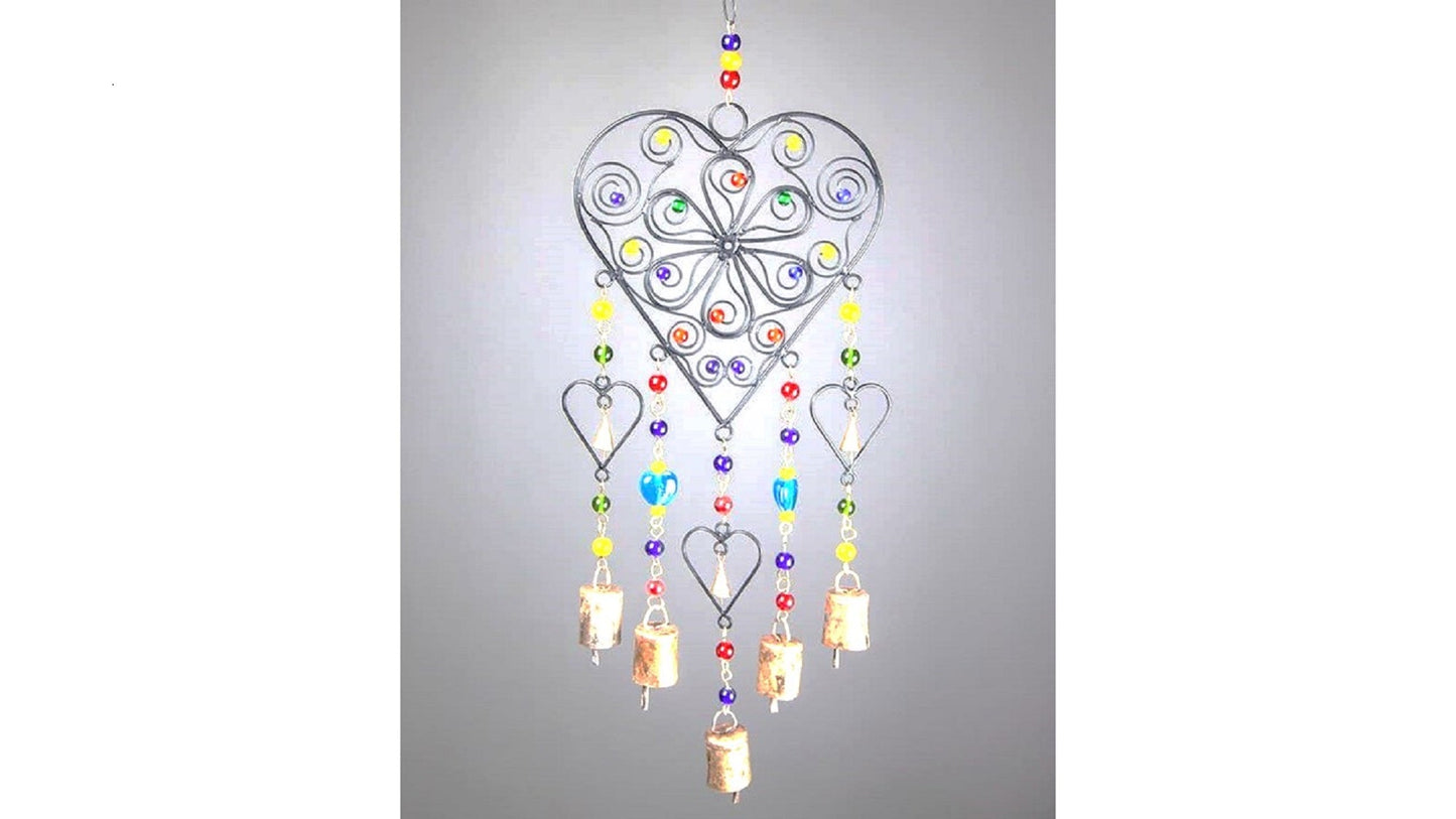 Beaded Heart colored glass chime home decor hanging gift