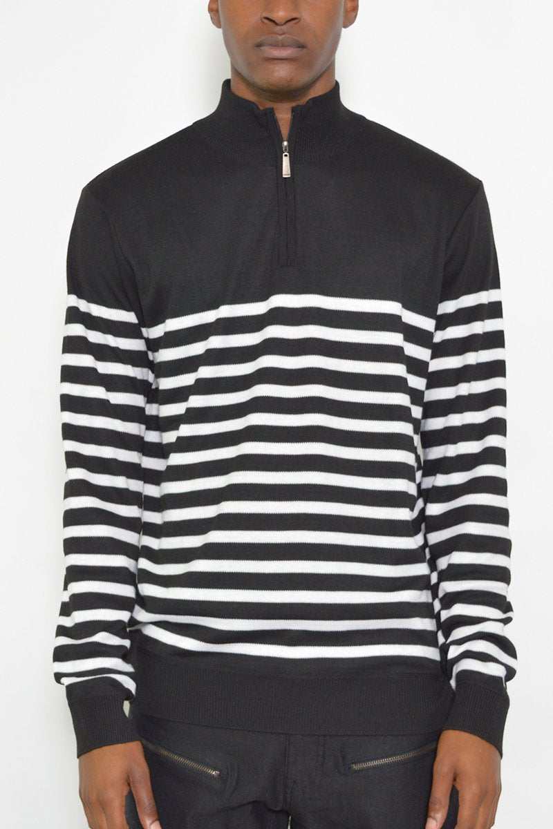 Mens STRIPE 3/4 Zipper Pullover