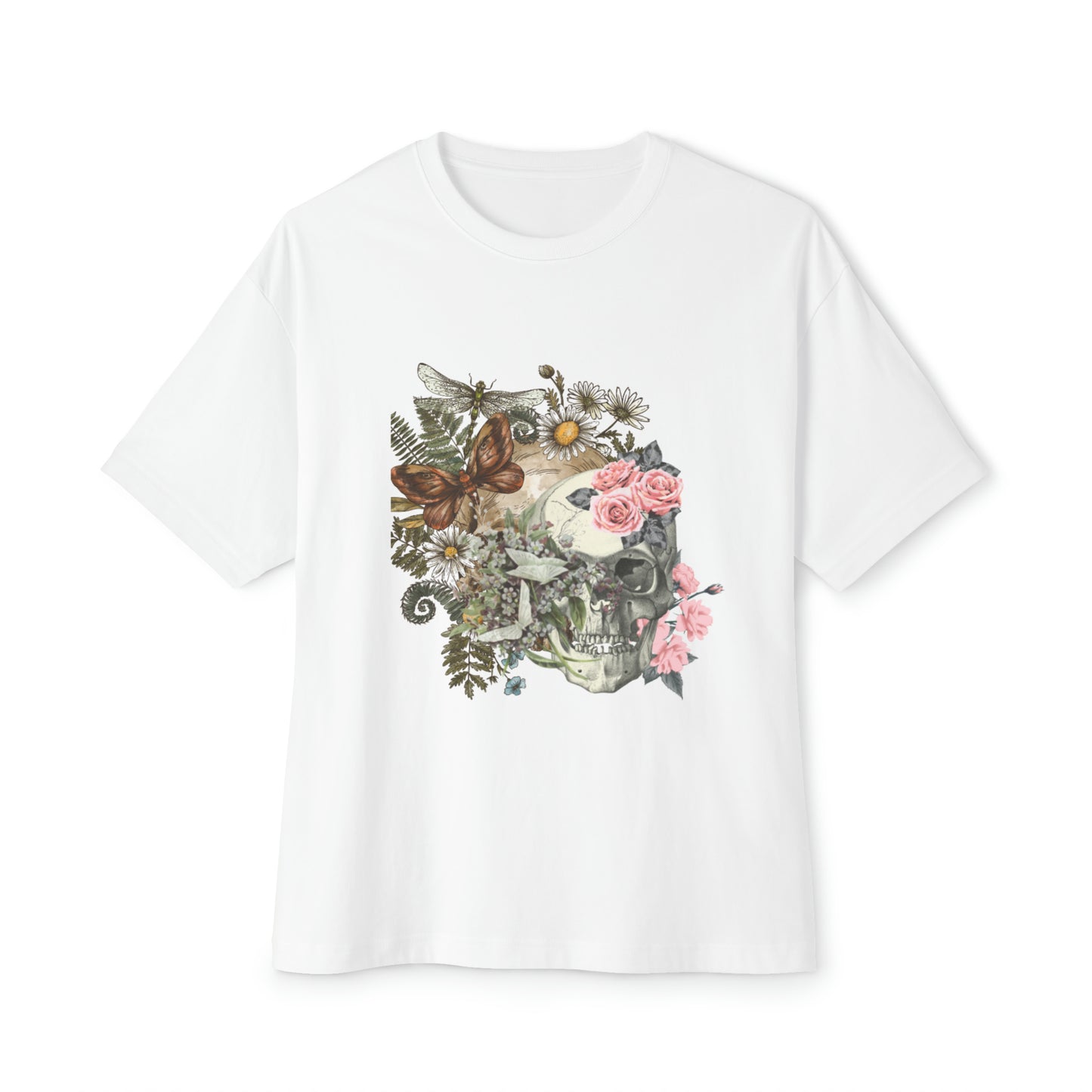 Vintage Skull Flower Graphic Tee Shirt