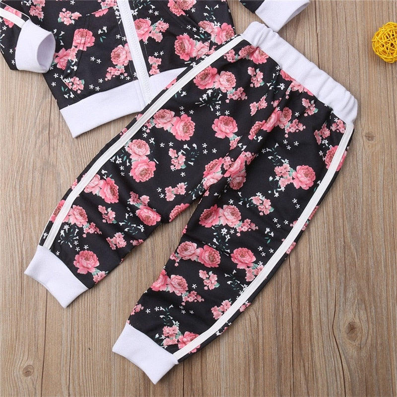 3- 7 Years Kids Baby Girl Clothes Set Floral Print Long Sleeve