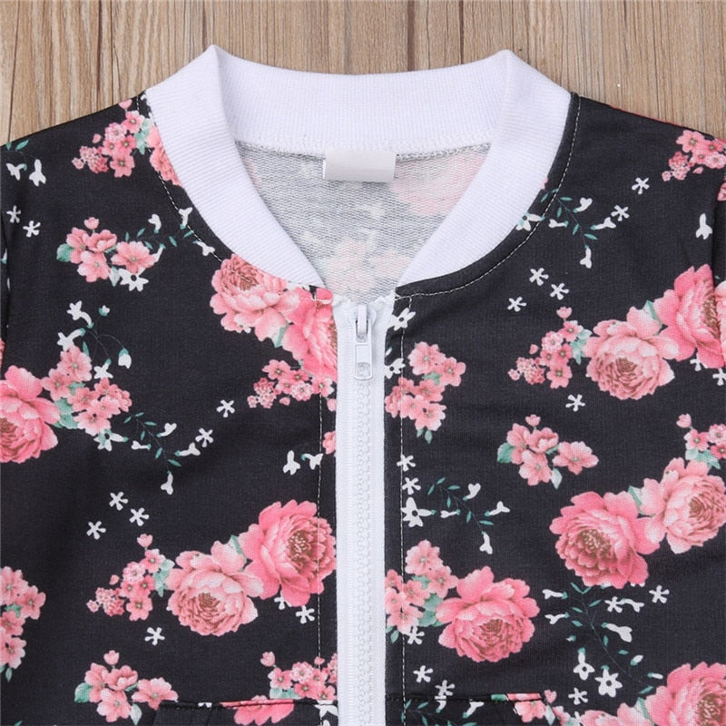 3- 7 Years Kids Baby Girl Clothes Set Floral Print Long Sleeve