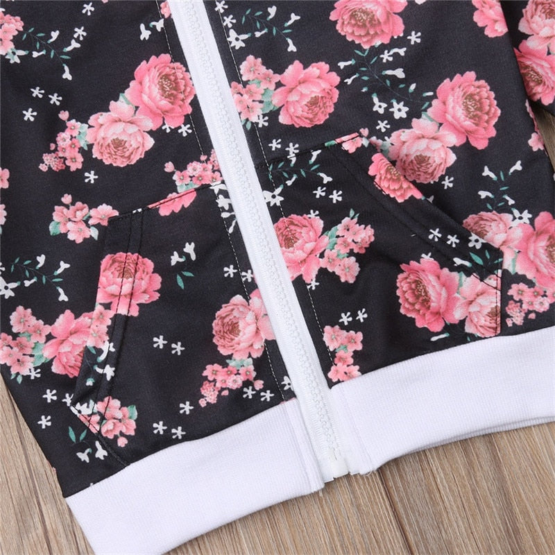 3- 7 Years Kids Baby Girl Clothes Set Floral Print Long Sleeve