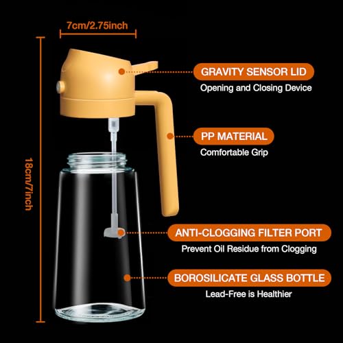 YARRAMATE Olive Oil Dispenser, 2 in 1 Oil Sprayer for Cooking, 17oz/500ml Glass Oil Spray Bottle with Pourer, Food-grade Oil Dispenser and Oil Sprayer for Kitchen, Salad, Frying, BBQ (Black)