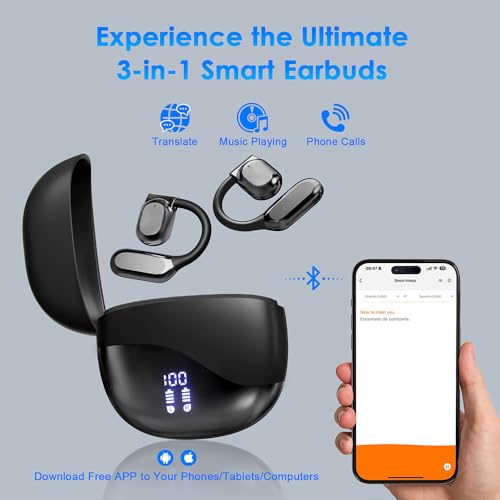 MWIRB AI Translation Earbuds Real Time, 144 Language Translator Earbuds for iPhone and Android 3-in-1 Translation Headphones Translating Device for Travel Business Learning with Charging Case(Black)