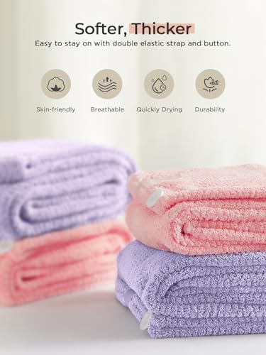 Hicober Microfiber Hair Towel, 3 Packs Hair Turbans for Wet Hair, Drying Hair Wrap Towels for Curly Hair Women Anti Frizz (Blue,Grey,Pink)