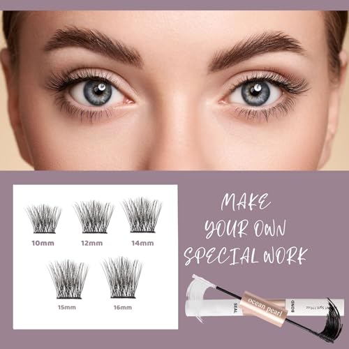 Lash Extension Kit 72 Cluster Individual Lashes Natural with Lash Bond and Seal Super Hold Eyelash Tweezers Lash Glue Remover Easy to Remove Lash Clusters Kit DIY at Home 10-16mm C/D Curl - OP01