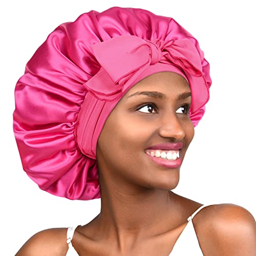 YANIBEST Satin Bonnet Silk Bonnet for Sleeping Double Layer Satin Lined Hair Bonnet with Tie Band Bonnets for Women Natural Curly Hair