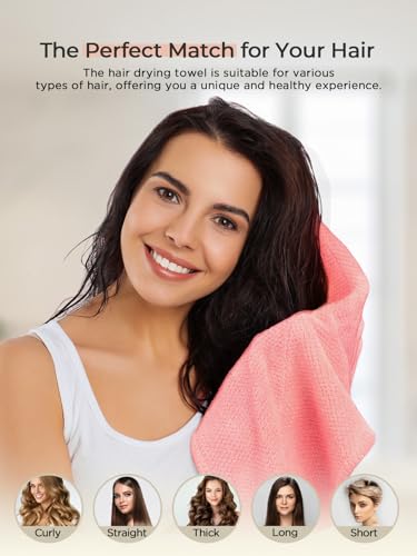Hicober Microfiber Hair Towel, 3 Packs Hair Turbans for Wet Hair, Drying Hair Wrap Towels for Curly Hair Women Anti Frizz (Blue,Grey,Pink)