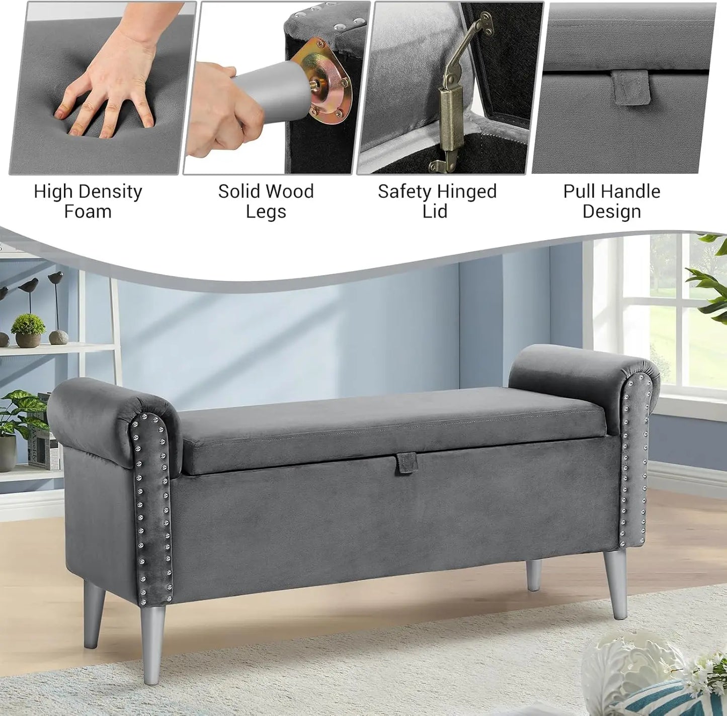 Velvet Bench with Arms