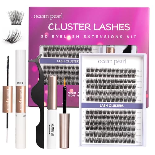 Lash Extension Kit 72 Cluster Individual Lashes Natural with Lash Bond and Seal Super Hold Eyelash Tweezers Lash Glue Remover Easy to Remove Lash Clusters Kit DIY at Home 10-16mm C/D Curl - OP01