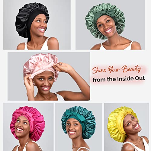 YANIBEST Satin Bonnet Silk Bonnet for Sleeping Double Layer Satin Lined Hair Bonnet with Tie Band Bonnets for Women Natural Curly Hair