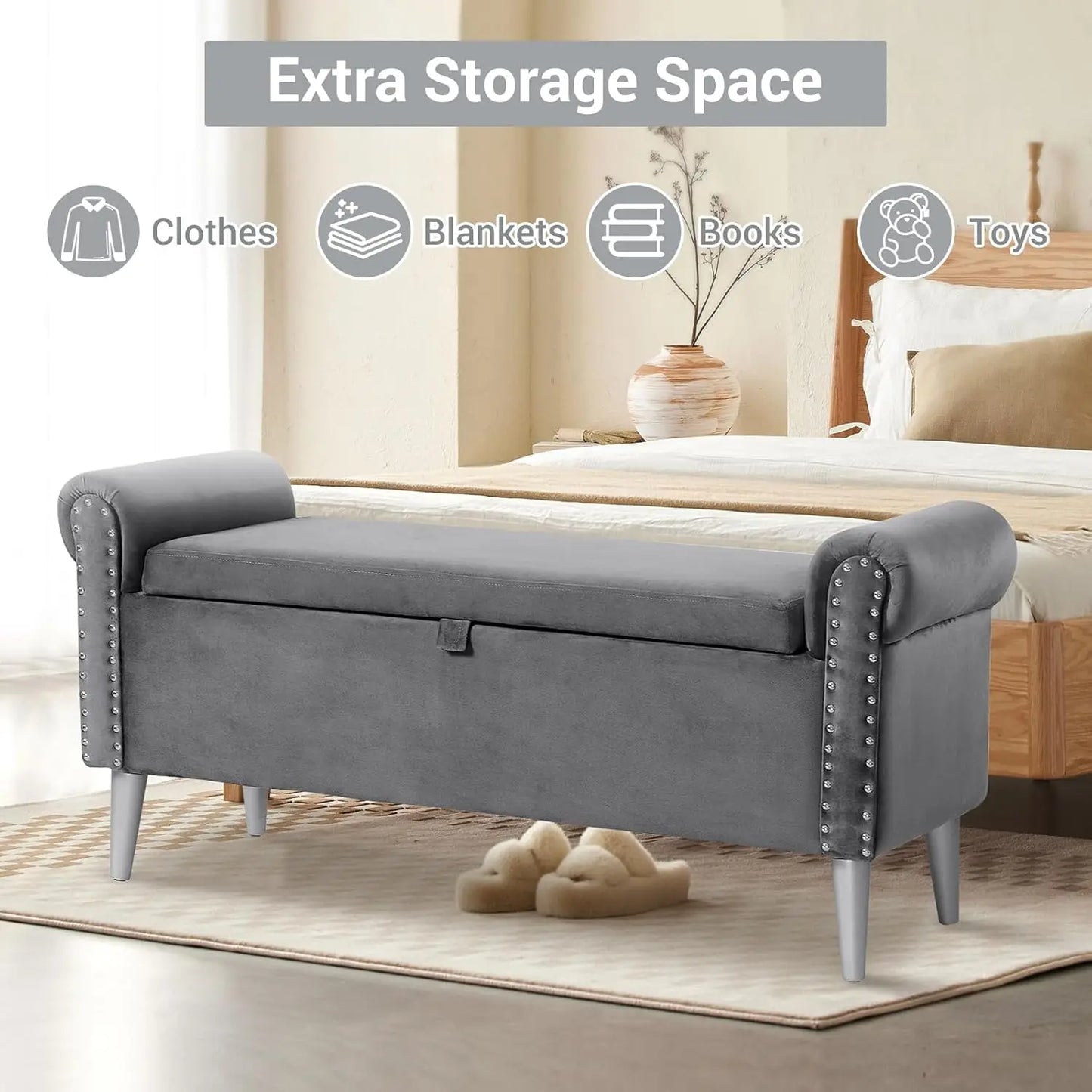 Velvet Bench with Arms