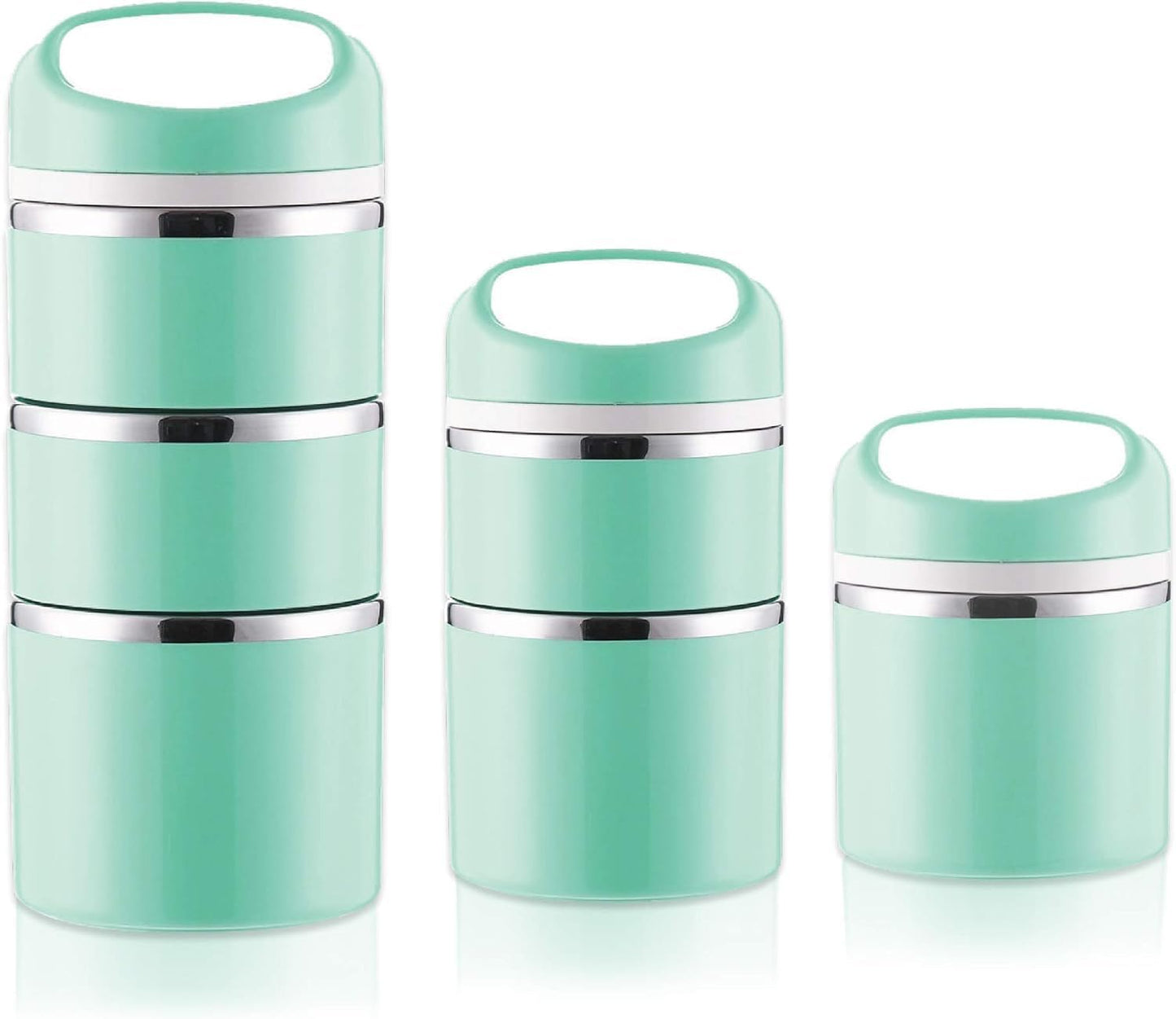 Lille Home Stackable Stainless Steel Thermal Lunch/Snack Box, 3-Tier Insulated Bento Box with Portable Cutlery Set, 43OZ, Pink