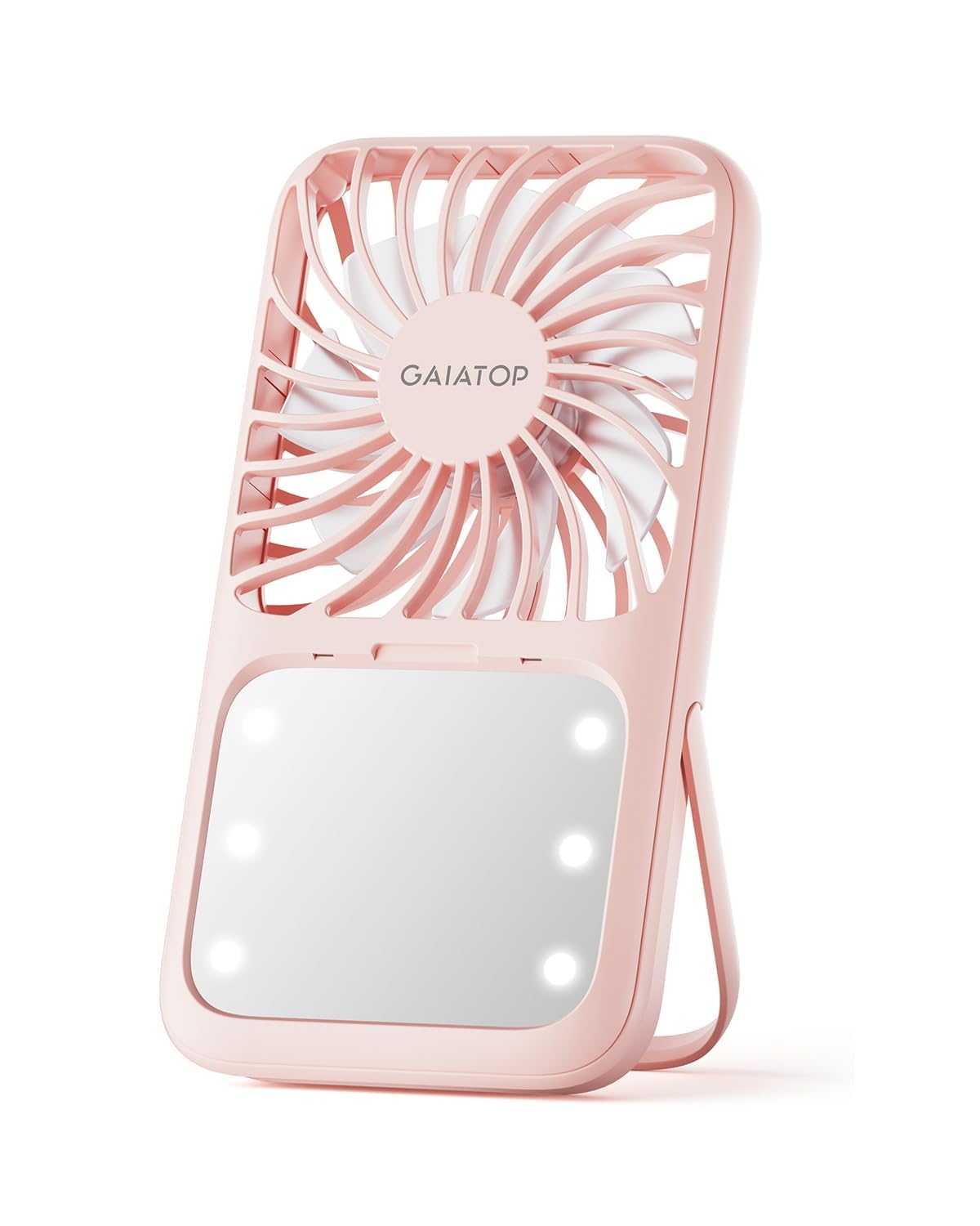 Gaiatop Handheld Mini Fan, 3 Speed Portable Lash Fan Makeup Mirror with LED Light, 2000mAh USB Rechargeable Personal Desk Fan with Stand, Small Hand Fan for Outdoor Travel Gifts for Women Girls Black