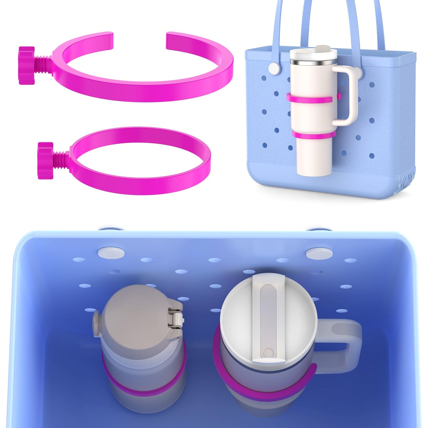 OUTXE 2 Pack Cup Holder for Bogg Bag, Fits 16-40oz Stanley, Insert Drink Holder Attachment Compatible with All Bogg Bags & Simply Southern Beach Tote Bag (40oz-Cream)