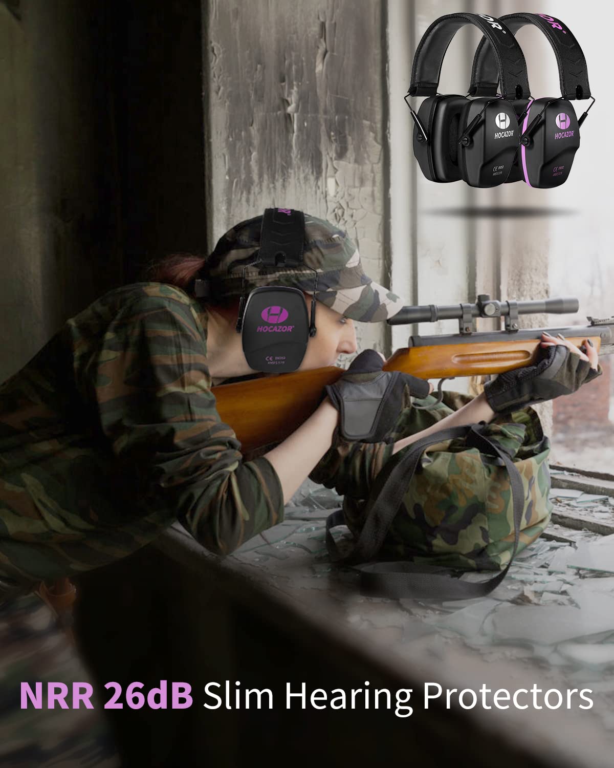 Hocazor Shooting Ear Protection NRR 26dB Suit for Shooters Hunting Range Racing Concert Sports Events Airports - Black&Purple HO1006