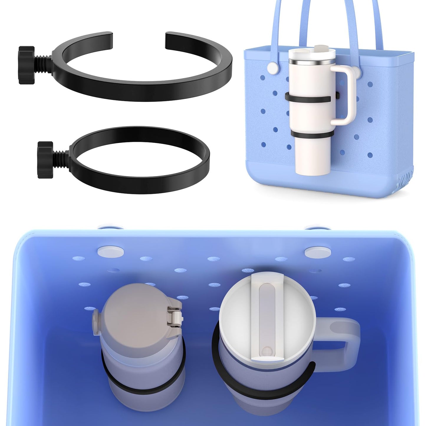 OUTXE 2 Pack Cup Holder for Bogg Bag, Fits 16-40oz Stanley, Insert Drink Holder Attachment Compatible with All Bogg Bags & Simply Southern Beach Tote Bag (40oz-Cream)