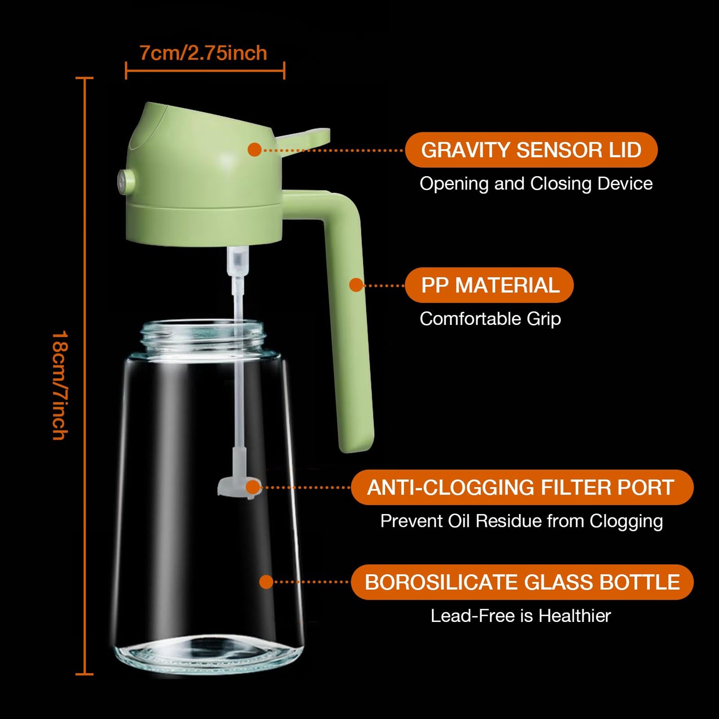 YARRAMATE Olive Oil Dispenser, 2 in 1 Oil Sprayer for Cooking, 17oz/500ml Glass Oil Spray Bottle with Pourer, Food-grade Oil Dispenser and Oil Sprayer for Kitchen, Salad, Frying, BBQ (Black)