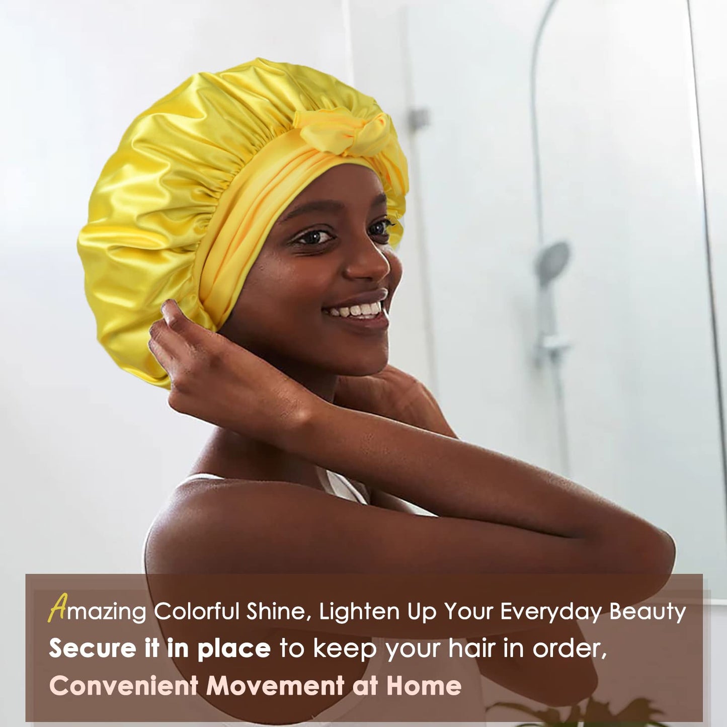 YANIBEST Satin Bonnet Silk Bonnet for Sleeping Double Layer Satin Lined Hair Bonnet with Tie Band Bonnets for Women Natural Curly Hair