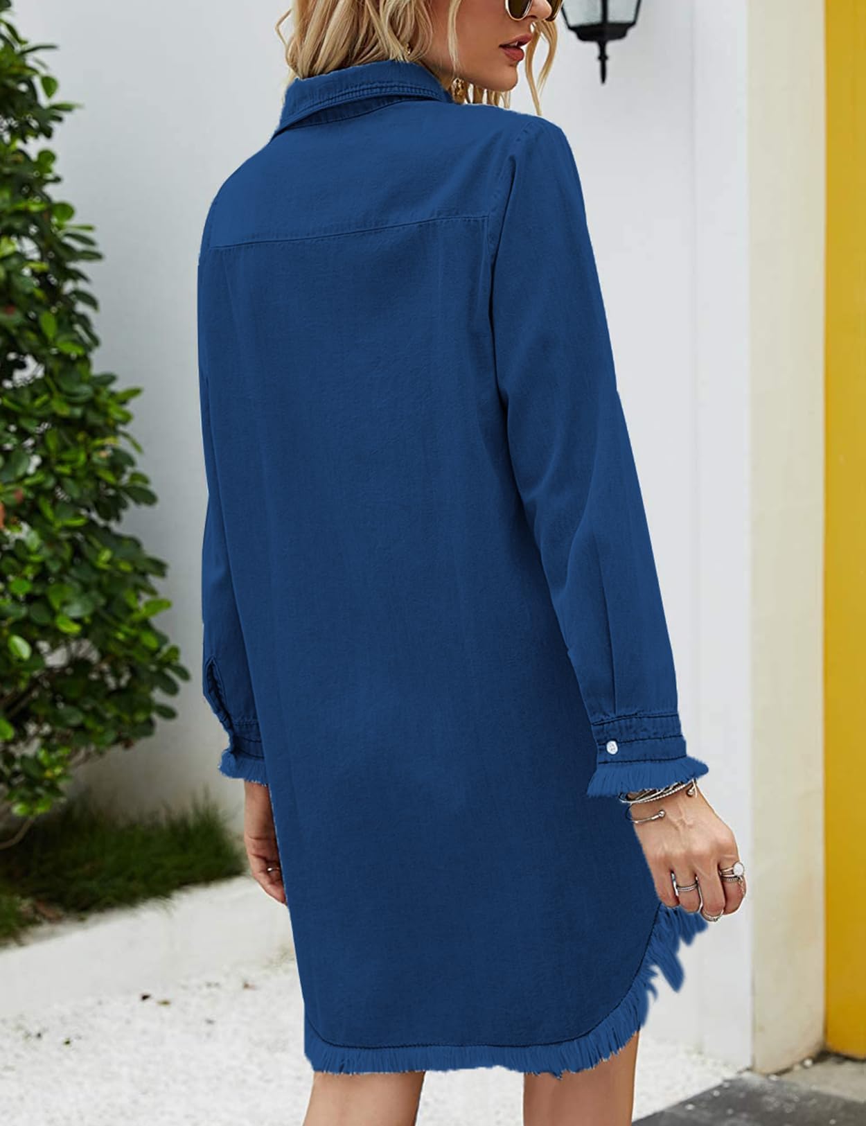 Zilcremo Women Denim Shirt Dresses Long Sleeve Shirt Dresses