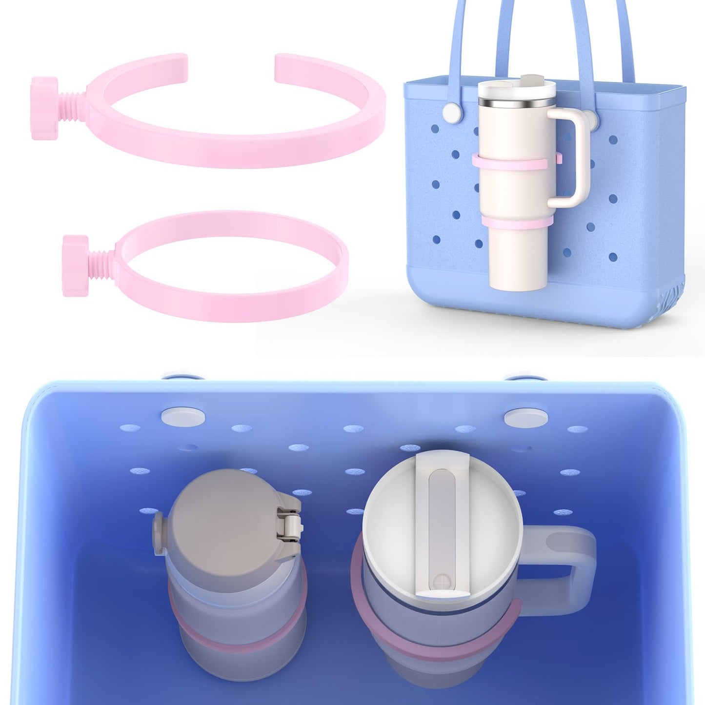 OUTXE 2 Pack Cup Holder for Bogg Bag, Fits 16-40oz Stanley, Insert Drink Holder Attachment Compatible with All Bogg Bags & Simply Southern Beach Tote Bag (40oz-Cream)