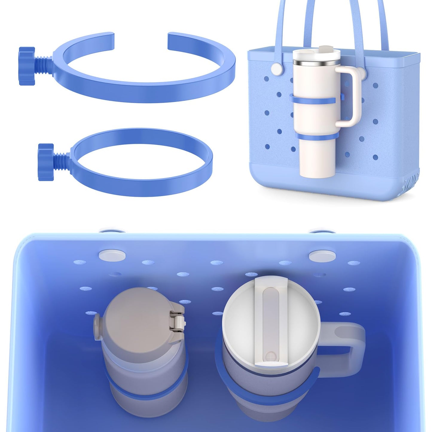 OUTXE 2 Pack Cup Holder for Bogg Bag, Fits 16-40oz Stanley, Insert Drink Holder Attachment Compatible with All Bogg Bags & Simply Southern Beach Tote Bag (40oz-Cream)