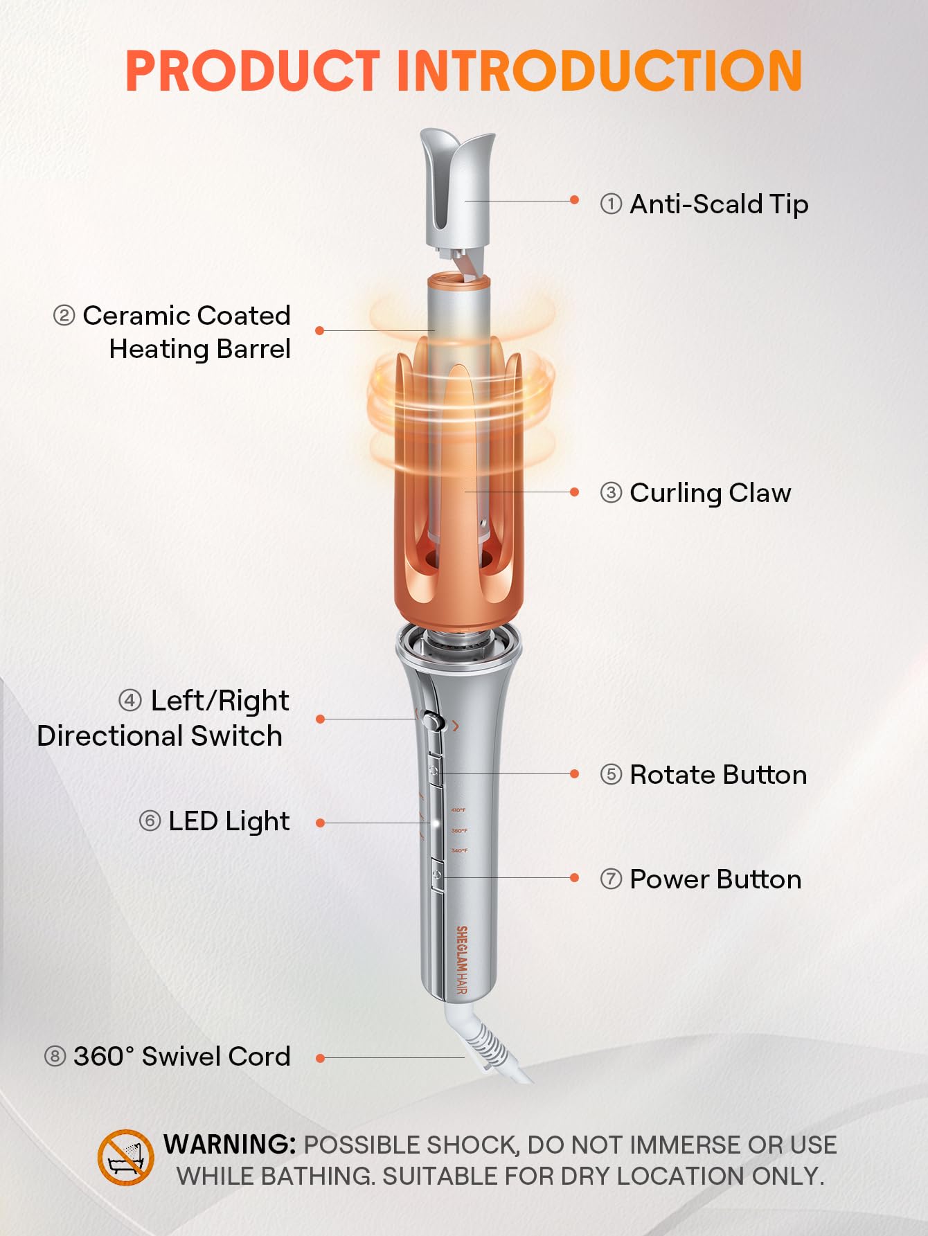 SHEGLAM Automatic Curling Iron 1 inch with 3 Temperatures Fast Heating, 2-Way Rotation, Automatic Shut-Off, Anti-Scald, Anti-Tangle Rotating for Hair Styling