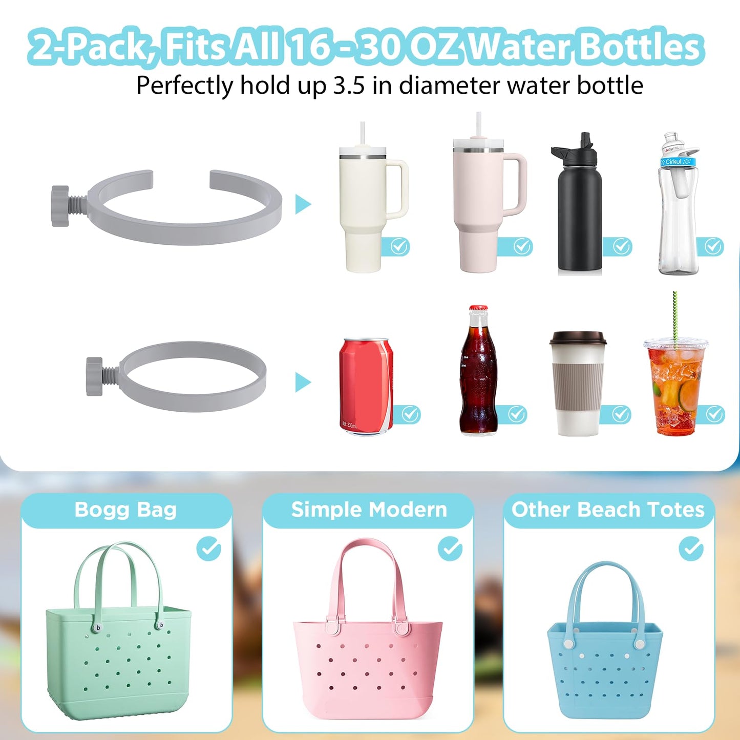 OUTXE 2 Pack Cup Holder for Bogg Bag, Fits 16-40oz Stanley, Insert Drink Holder Attachment Compatible with All Bogg Bags & Simply Southern Beach Tote Bag (40oz-Cream)