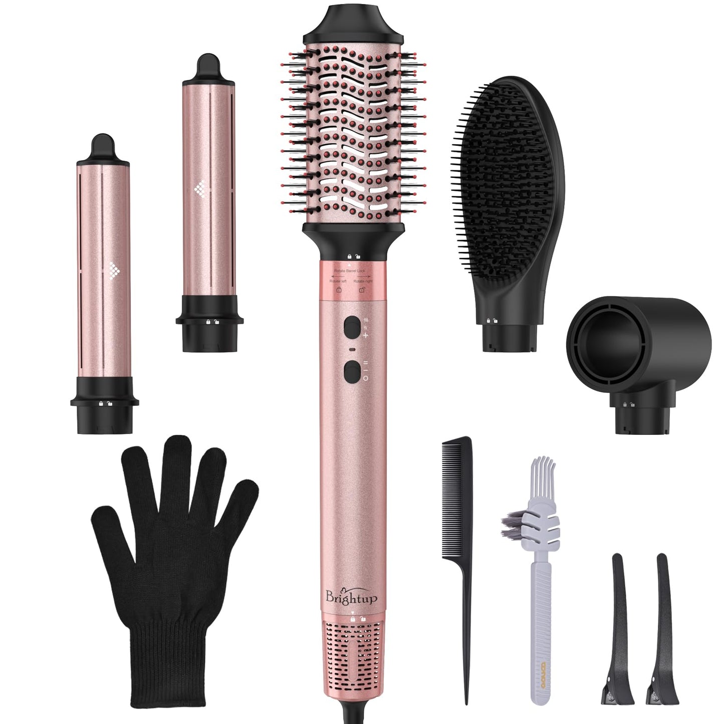 Brightup Blow Dryer Brush with 110,000 RPM High-Speed Negative Ionic Hair Dryer, Straightener Brush, Auto Wrap Curlers, Professional 5 in 1 Hot Air Styler for Fast Drying Curling Volumizing & Styling