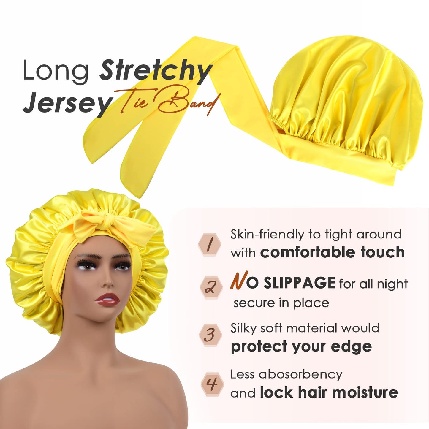 YANIBEST Satin Bonnet Silk Bonnet for Sleeping Double Layer Satin Lined Hair Bonnet with Tie Band Bonnets for Women Natural Curly Hair