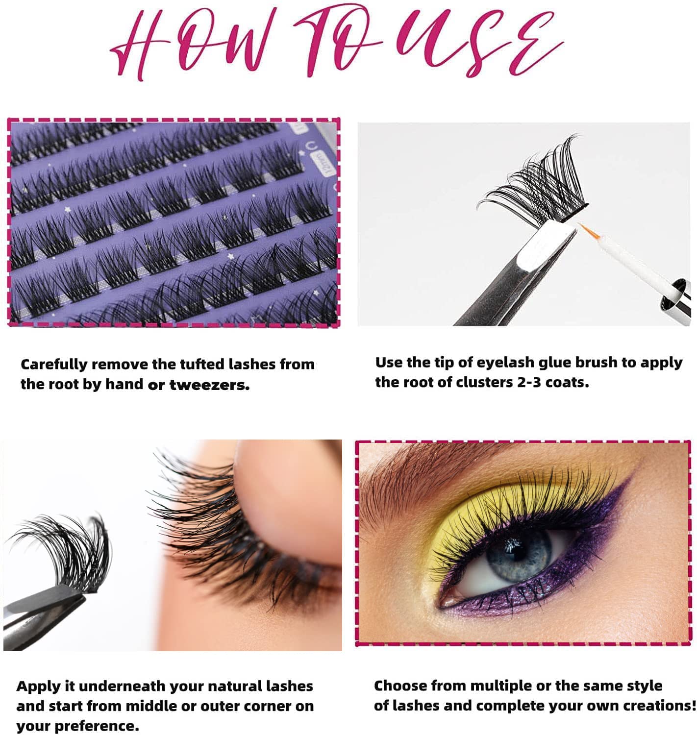 Lash Extension Kit 72 Cluster Individual Lashes Natural with Lash Bond and Seal Super Hold Eyelash Tweezers Lash Glue Remover Easy to Remove Lash Clusters Kit DIY at Home 10-16mm C/D Curl - OP01