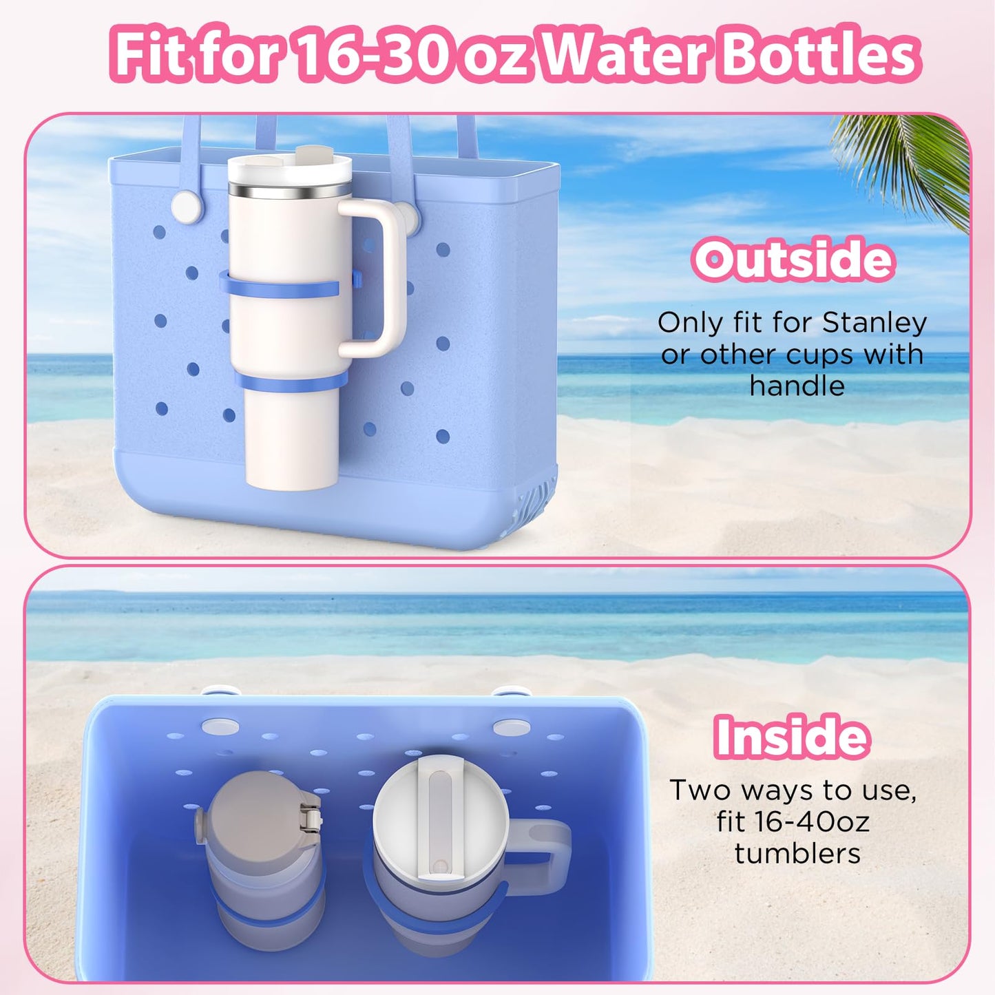 OUTXE 2 Pack Cup Holder for Bogg Bag, Fits 16-40oz Stanley, Insert Drink Holder Attachment Compatible with All Bogg Bags & Simply Southern Beach Tote Bag (40oz-Cream)