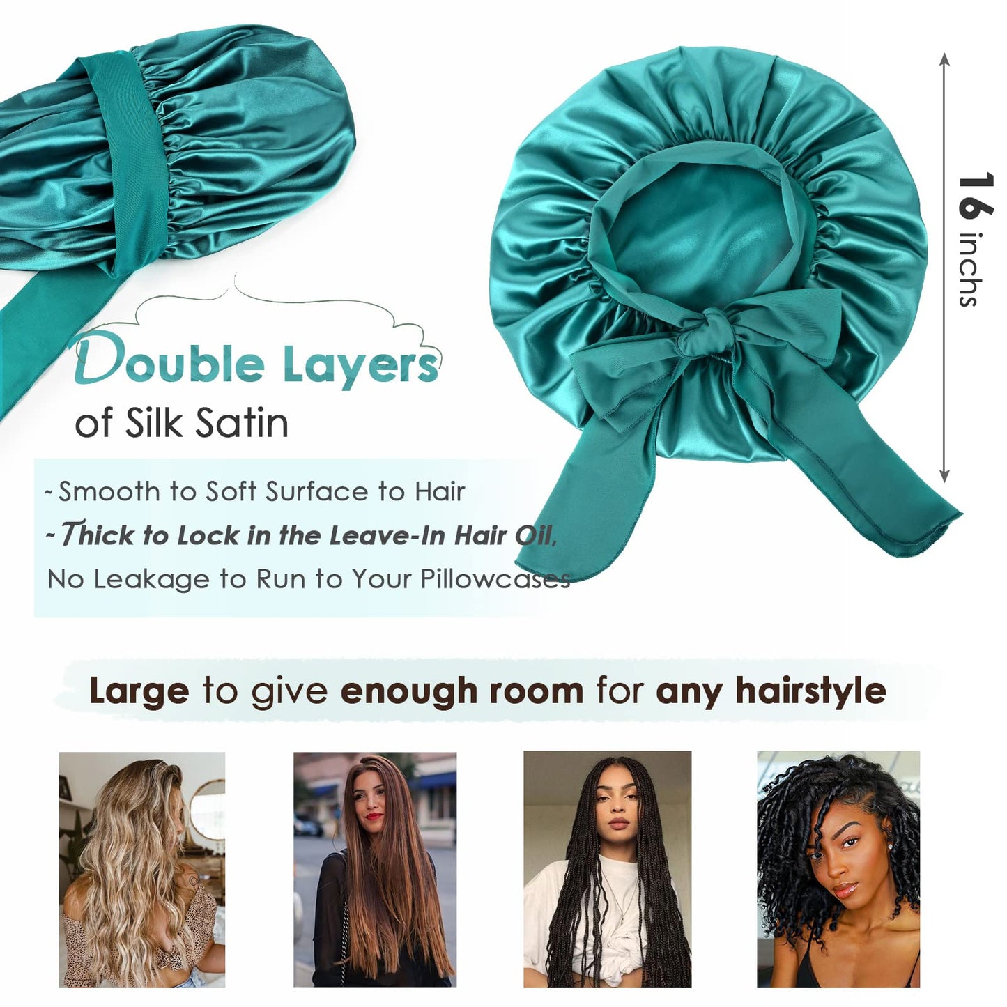 YANIBEST Satin Bonnet Silk Bonnet for Sleeping Double Layer Satin Lined Hair Bonnet with Tie Band Bonnets for Women Natural Curly Hair