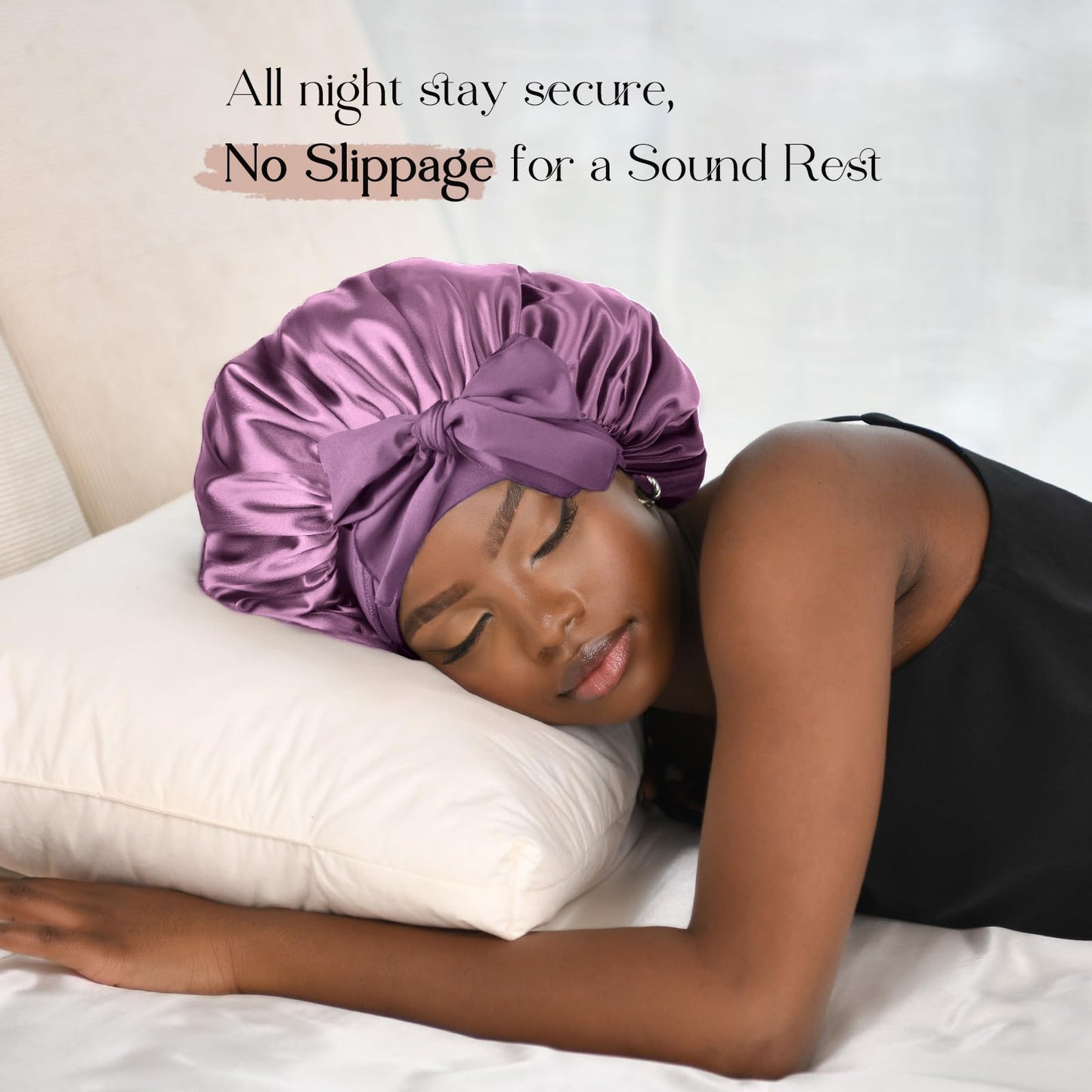 YANIBEST Satin Bonnet Silk Bonnet for Sleeping Double Layer Satin Lined Hair Bonnet with Tie Band Bonnets for Women Natural Curly Hair