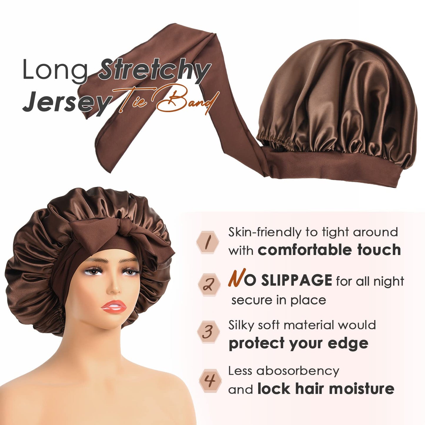YANIBEST Satin Bonnet Silk Bonnet for Sleeping Double Layer Satin Lined Hair Bonnet with Tie Band Bonnets for Women Natural Curly Hair