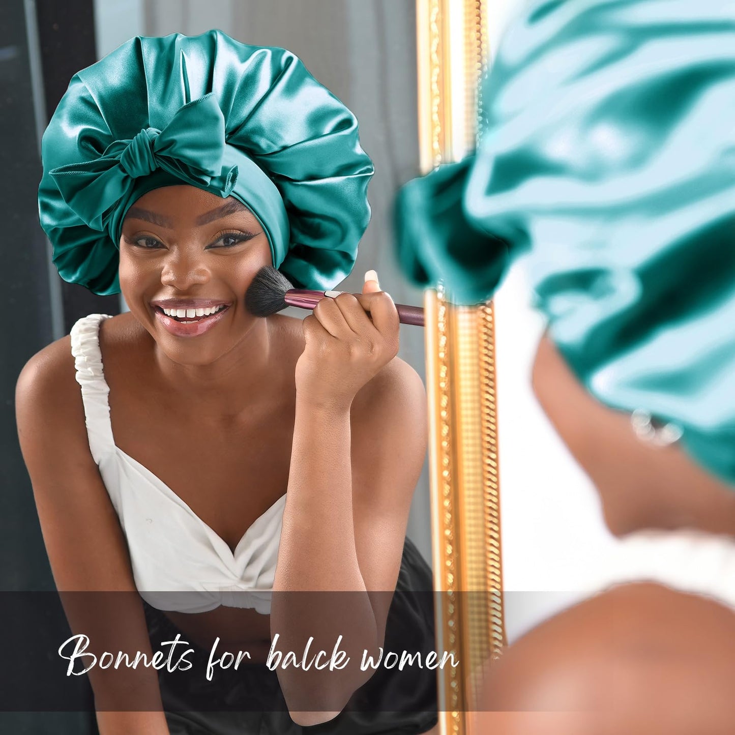 YANIBEST Satin Bonnet Silk Bonnet for Sleeping Double Layer Satin Lined Hair Bonnet with Tie Band Bonnets for Women Natural Curly Hair