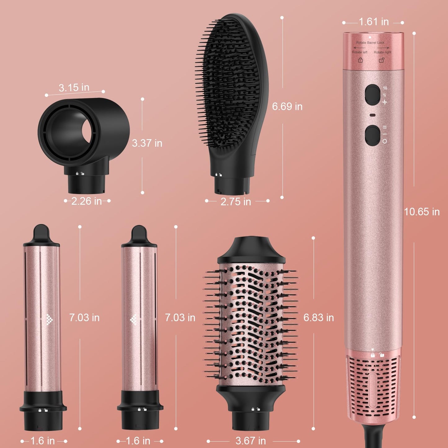 Brightup Blow Dryer Brush with 110,000 RPM High-Speed Negative Ionic Hair Dryer, Straightener Brush, Auto Wrap Curlers, Professional 5 in 1 Hot Air Styler for Fast Drying Curling Volumizing & Styling