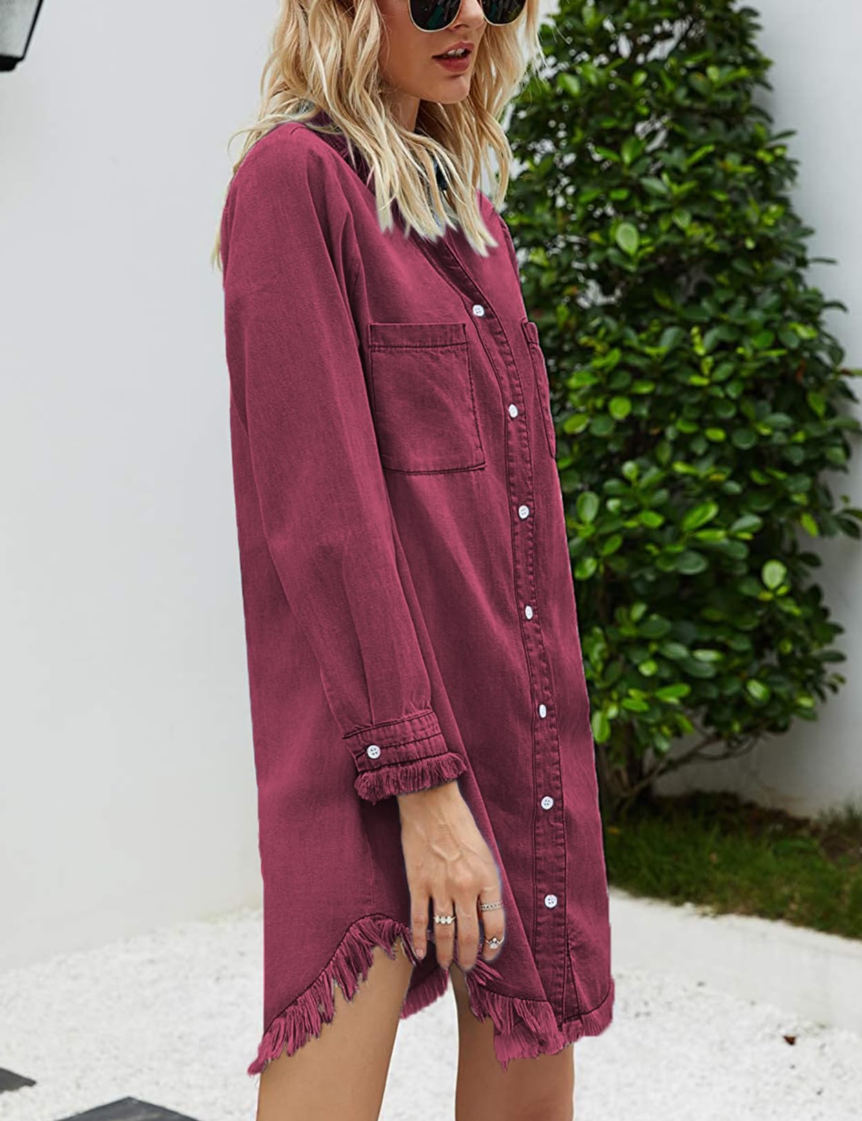 Zilcremo Women Denim Shirt Dresses Long Sleeve Shirt Dresses