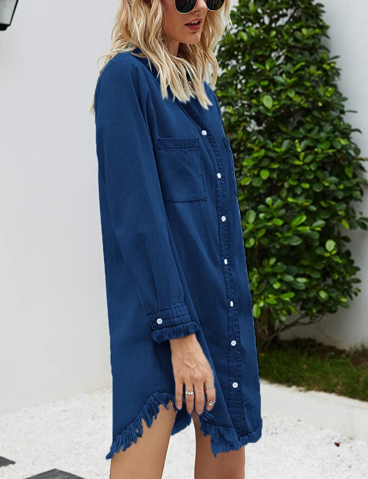 Zilcremo Women Denim Shirt Dresses Long Sleeve Shirt Dresses