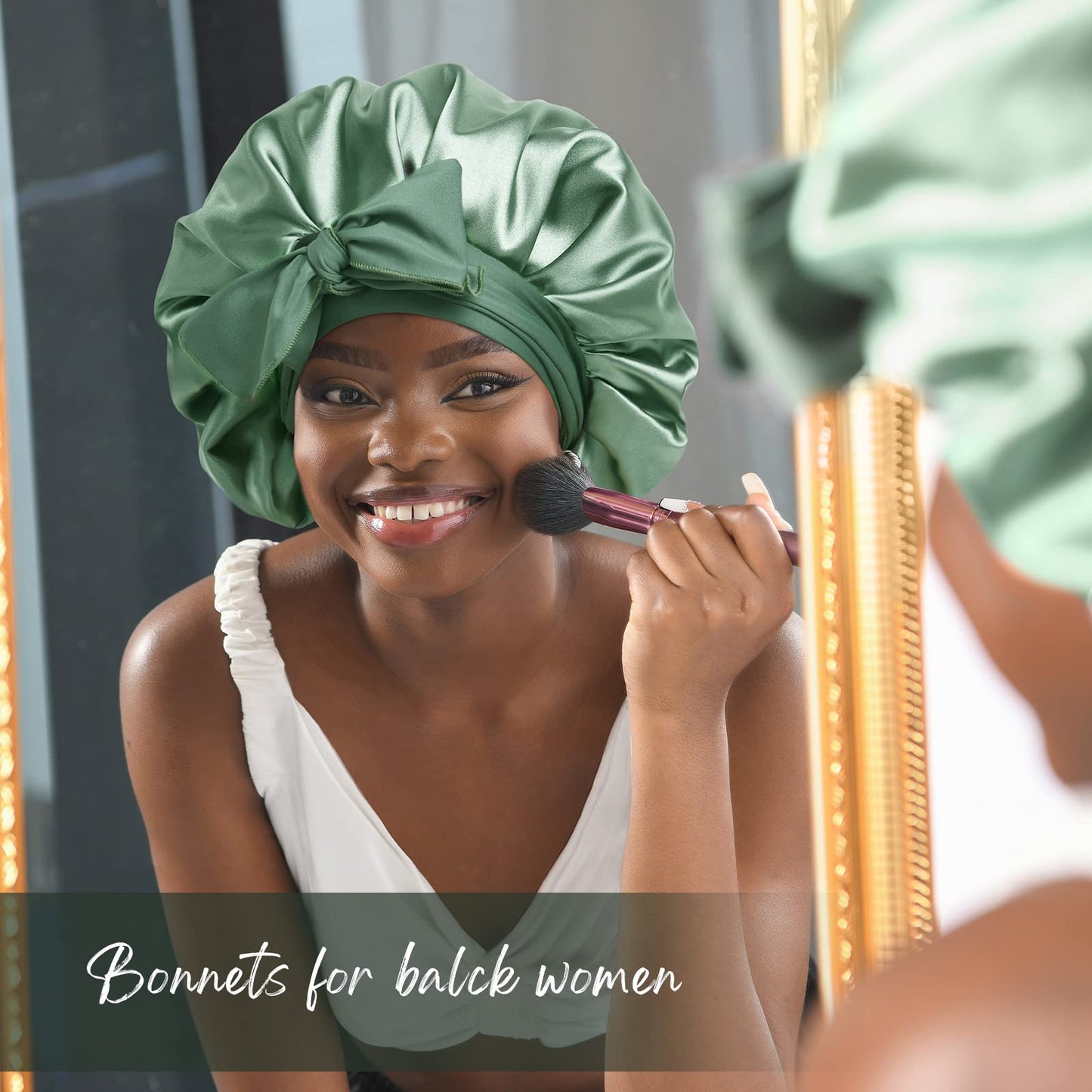YANIBEST Satin Bonnet Silk Bonnet for Sleeping Double Layer Satin Lined Hair Bonnet with Tie Band Bonnets for Women Natural Curly Hair