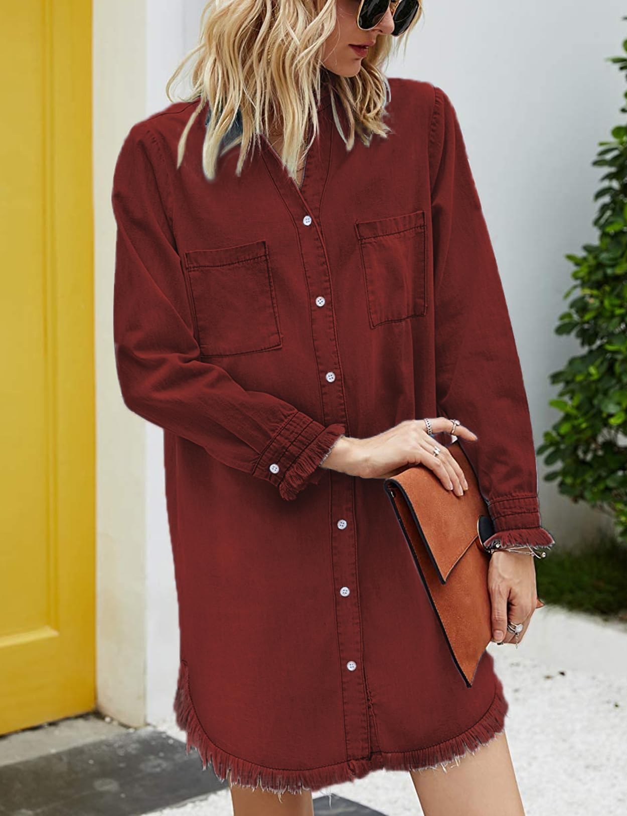 Zilcremo Women Denim Shirt Dresses Long Sleeve Shirt Dresses