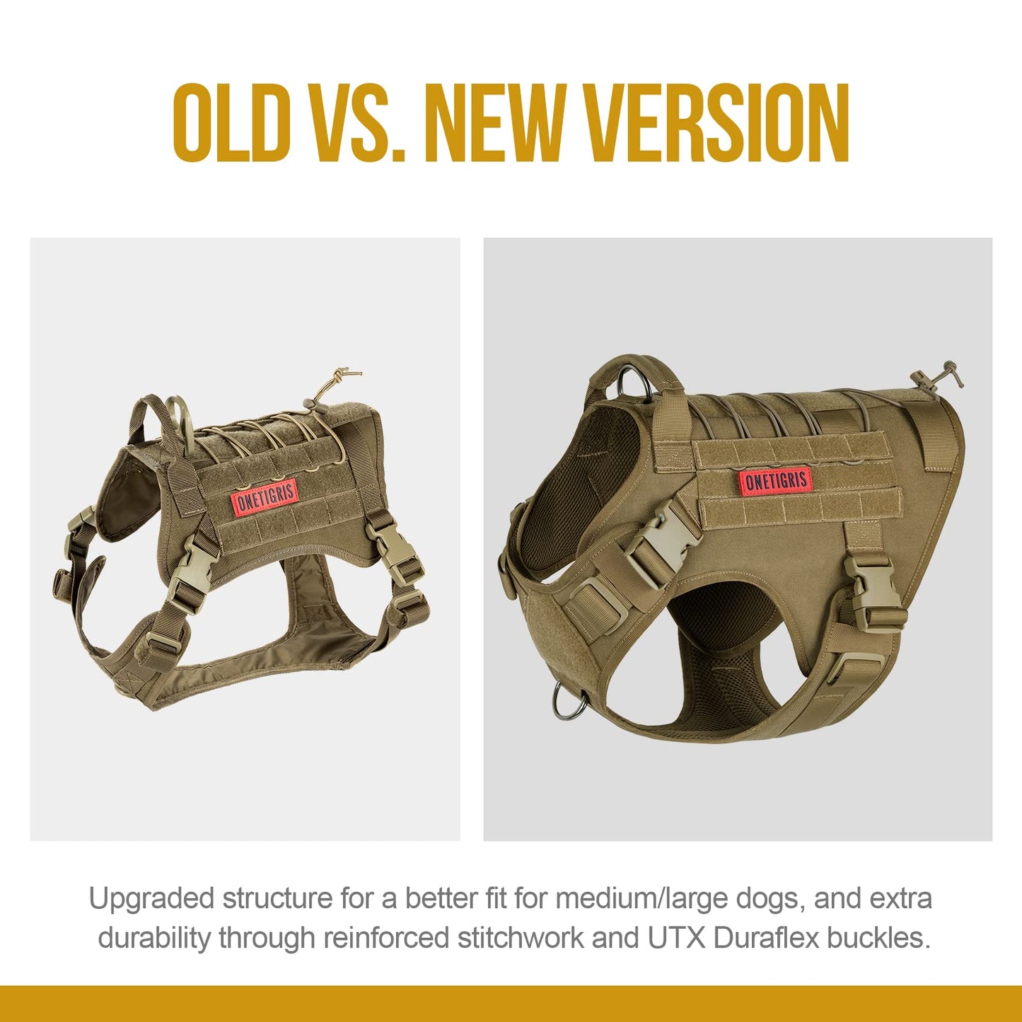 OneTigris Tactical Dog Harness - Fire Watcher Comfortable Patrol Vest (Black, Medium)