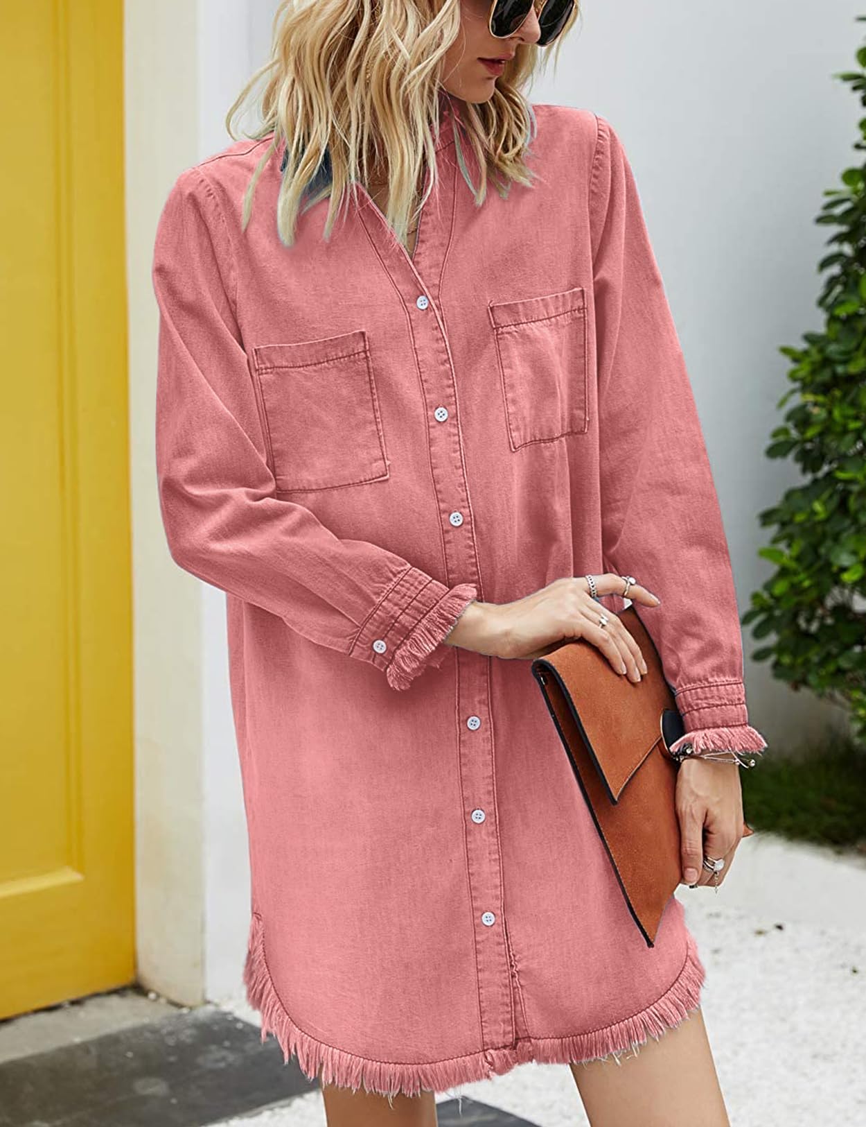 Zilcremo Women Denim Shirt Dresses Long Sleeve Shirt Dresses