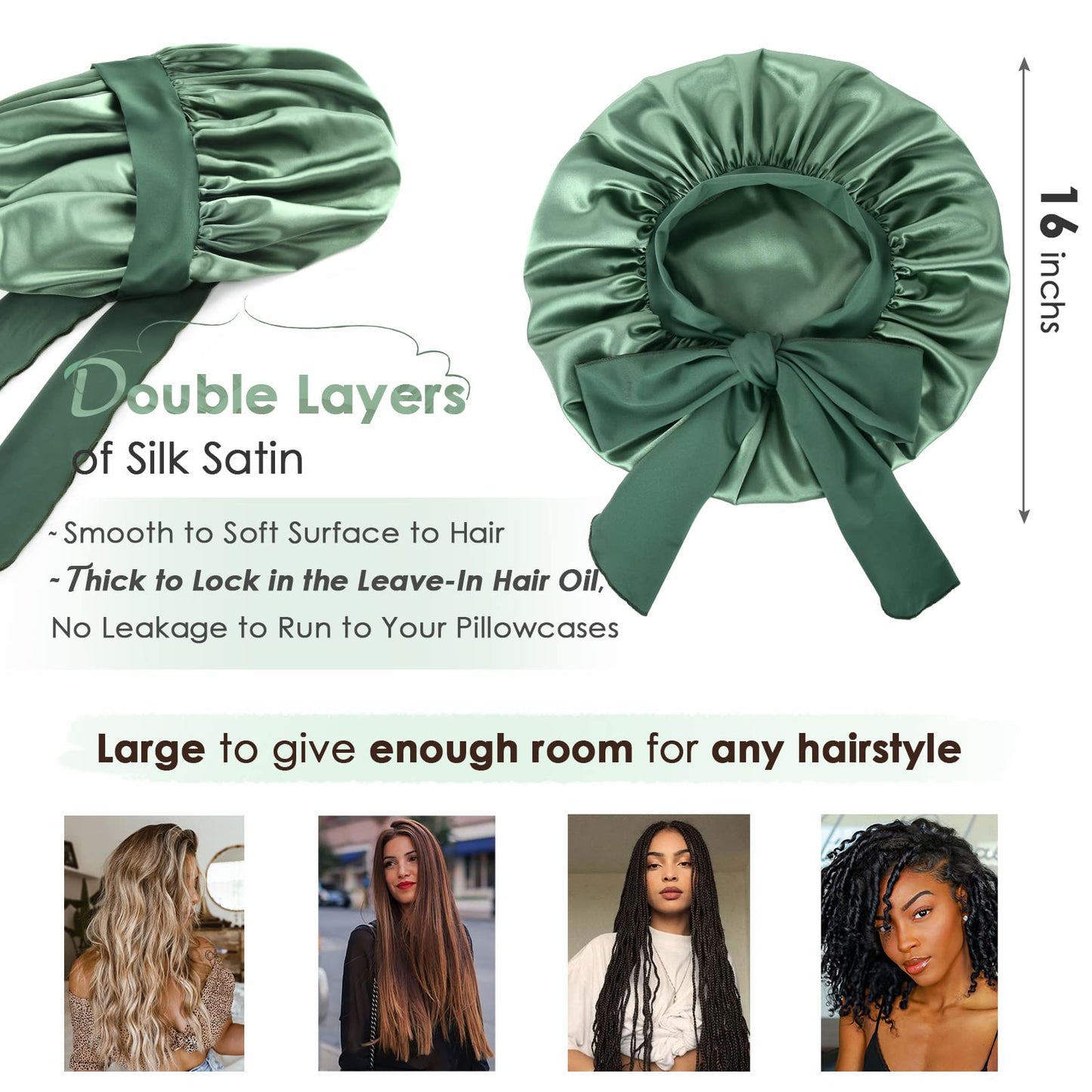 YANIBEST Satin Bonnet Silk Bonnet for Sleeping Double Layer Satin Lined Hair Bonnet with Tie Band Bonnets for Women Natural Curly Hair