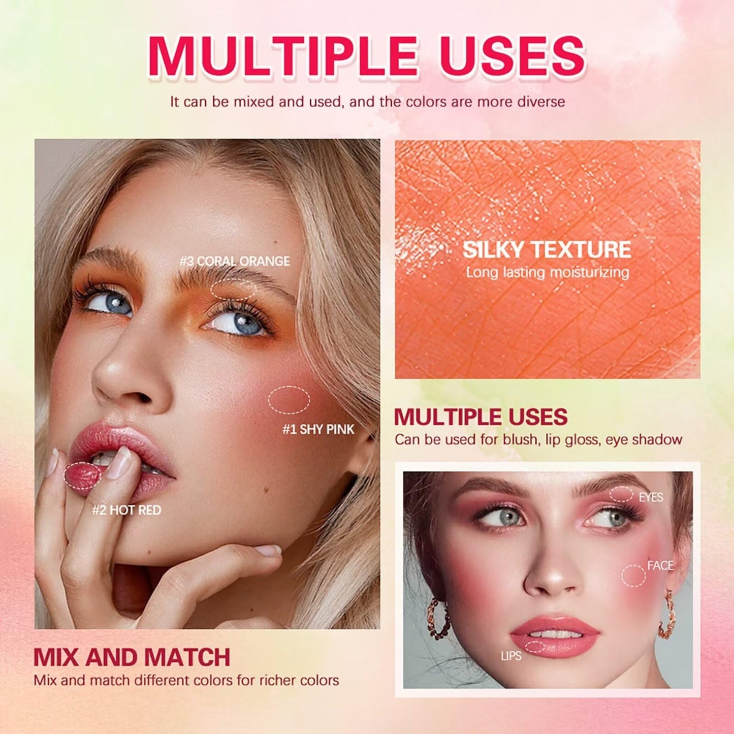 Multi-Use Makeup Blush Stick - Waterproof, Tinted Moisturizer for Eyes, Lips, Cheeks in Shy Pink