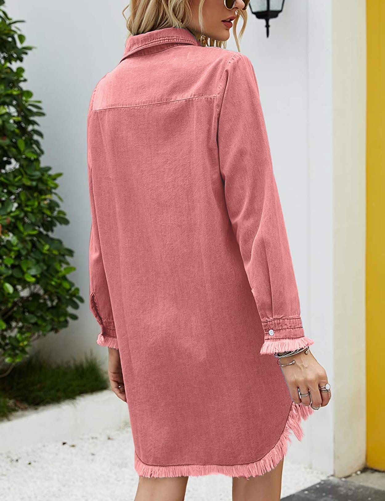 Zilcremo Women Denim Shirt Dresses Long Sleeve Shirt Dresses