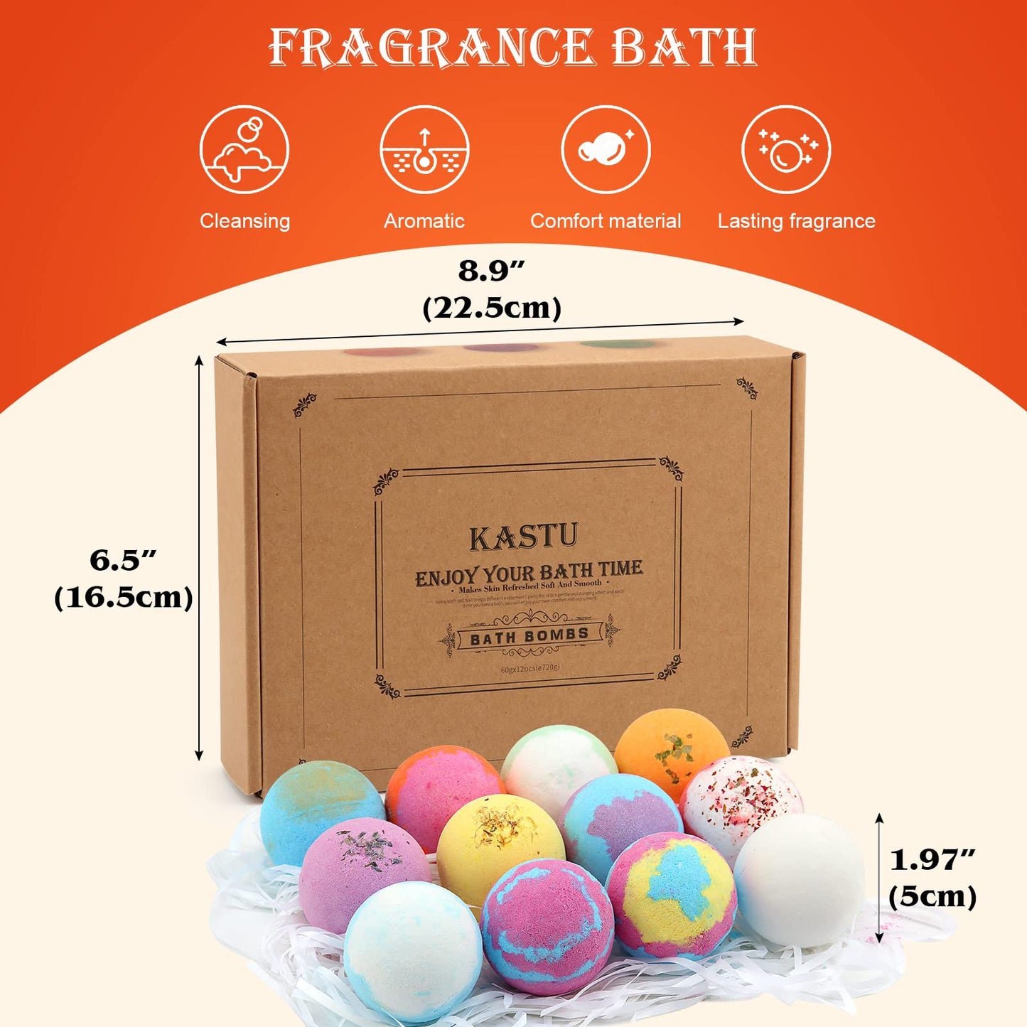 KASTU Bath Bombs Salt Balls,12 PCS Gift Set,Vanilla Menthol Rose Extract Essential Oils,Moisturizing Dry Skin,Fizzy Spa,Relaxing,Bubble Bath Bomb for Gifts Idea for Men Women