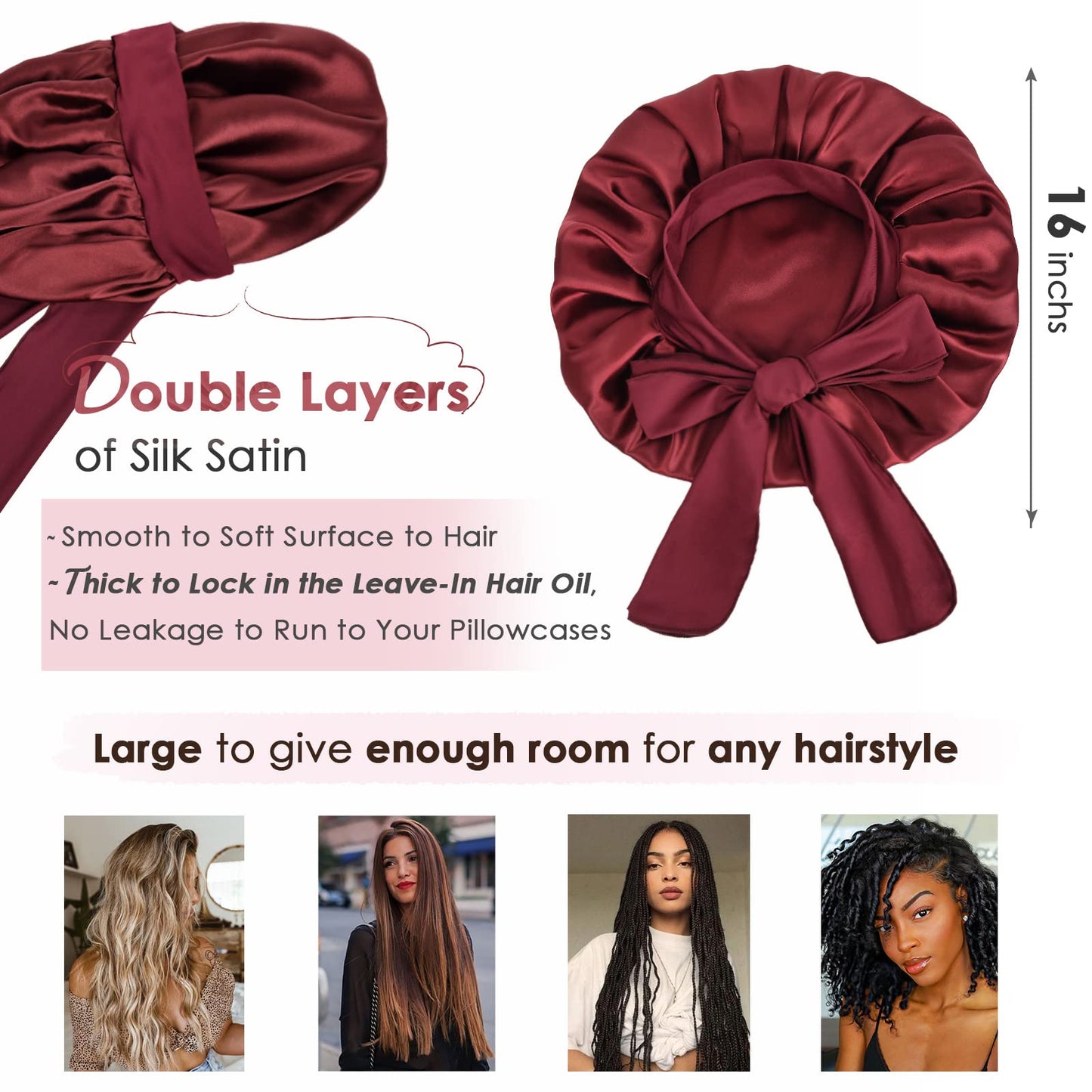 YANIBEST Satin Bonnet Silk Bonnet for Sleeping Double Layer Satin Lined Hair Bonnet with Tie Band Bonnets for Women Natural Curly Hair