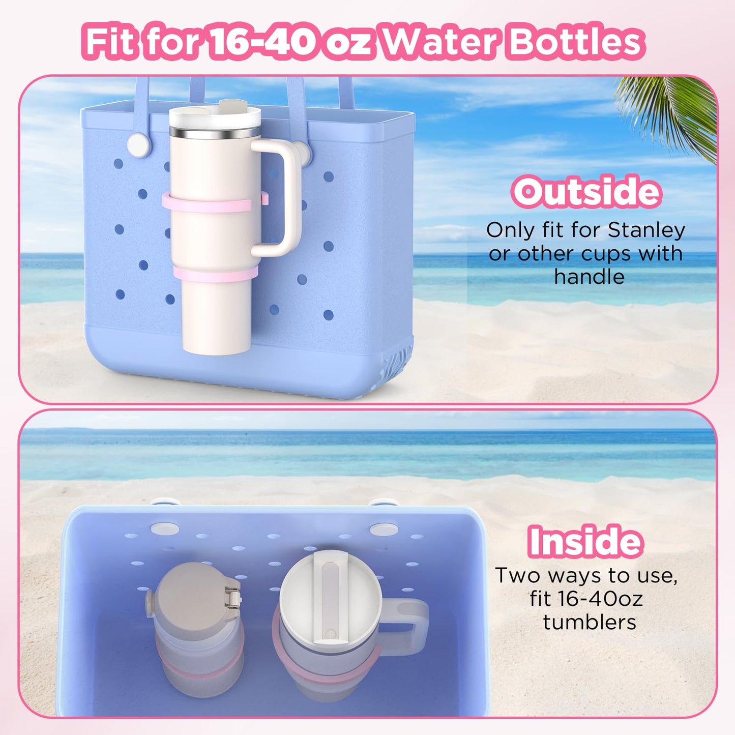 OUTXE 2 Pack Cup Holder for Bogg Bag, Fits 16-40oz Stanley, Insert Drink Holder Attachment Compatible with All Bogg Bags & Simply Southern Beach Tote Bag (40oz-Cream)