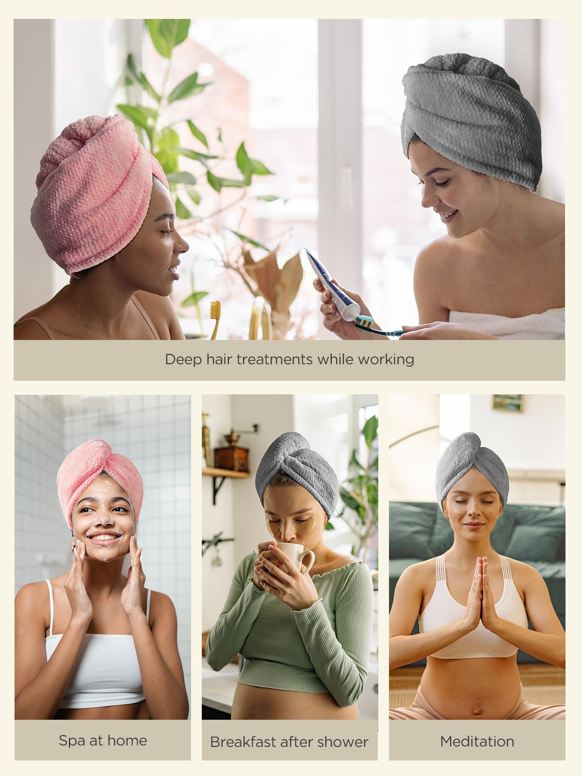 Hicober Microfiber Hair Towel, 3 Packs Hair Turbans for Wet Hair, Drying Hair Wrap Towels for Curly Hair Women Anti Frizz (Blue,Grey,Pink)